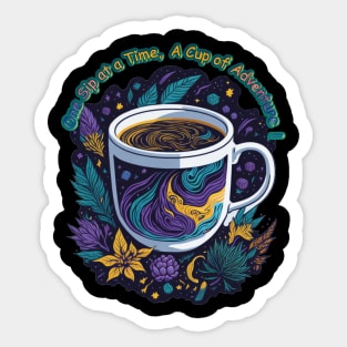 One Sip at a Time: A Cup of Adventure Sticker